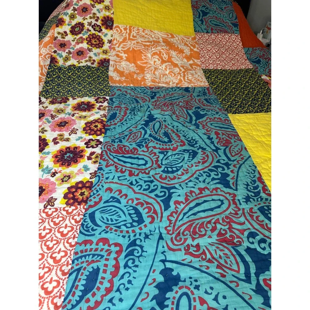 VTG Anna Paisley Patchwork Quilt/Sham Anthropologie Bohemian Twin 100% cotton
